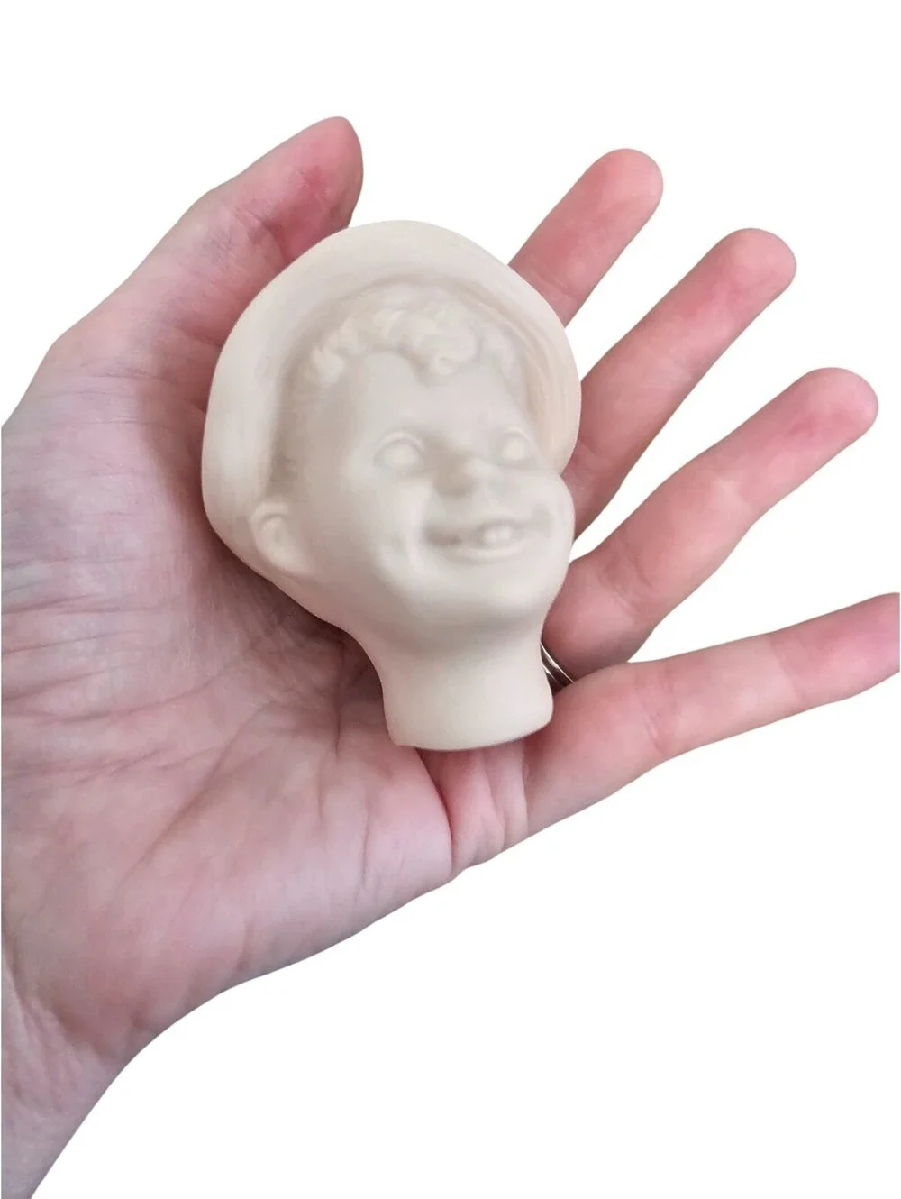 Vintage Bisque Doll Bust Head Young Boy Jake Unpainted Head Straw Hat
